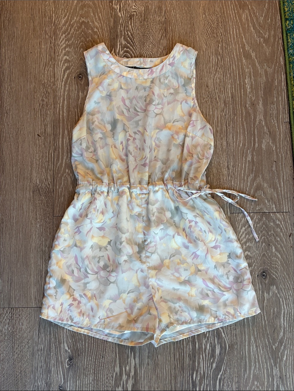 Kimchi Blue Floral Drawstring Romper - Pale Pink & Cream